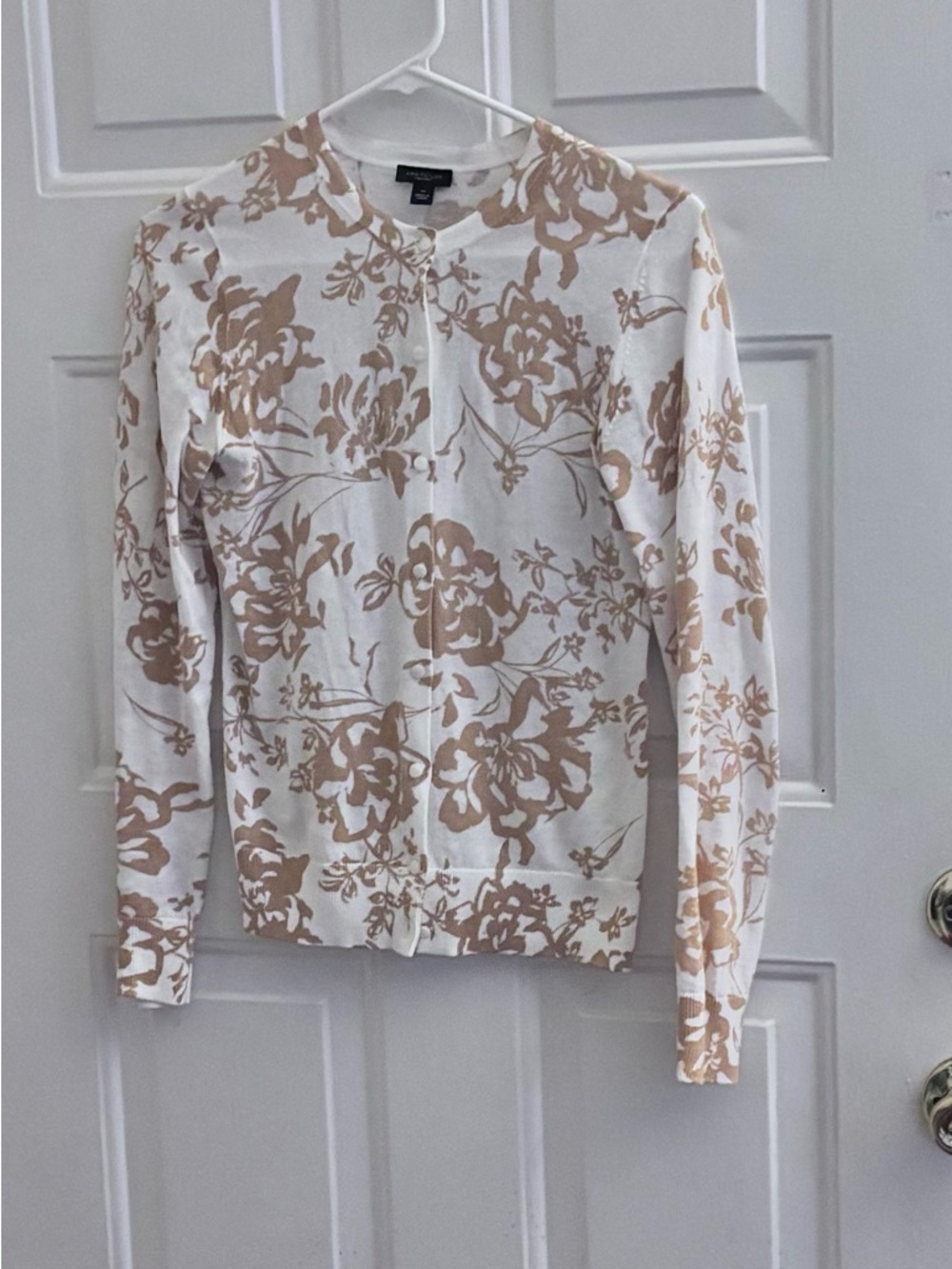 Ann Taylor White and Tan Floral Cardigan